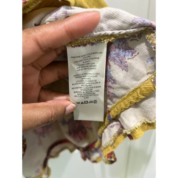 Free People Harper Mini Dress Cotton Corduroy Button Front Tiered Smocked Sz XS - Picture 6 of 8